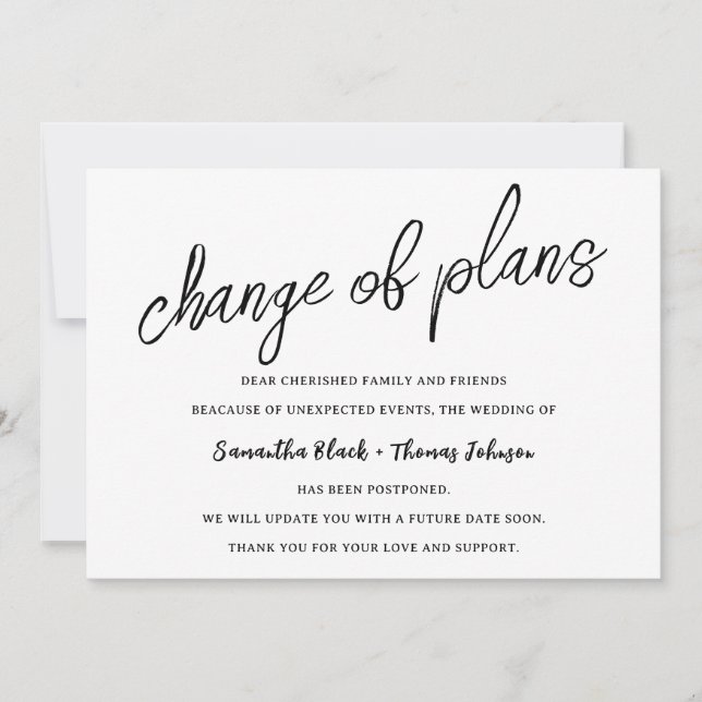 Invitation Changement Reporté Les Plans Annonce de Mariage (Devant)