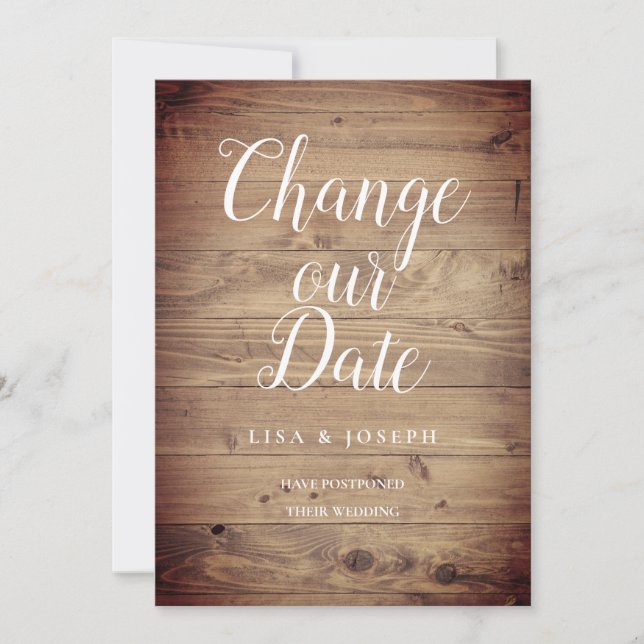 Invitation Changement Simple de la Date Reportée Bois Rustiqu (Devant)