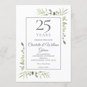 Invitation Changer la date 25e anniversaire de mariage verdur
