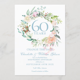 Invitation Changer la date 60e anniversaire Rose Garland