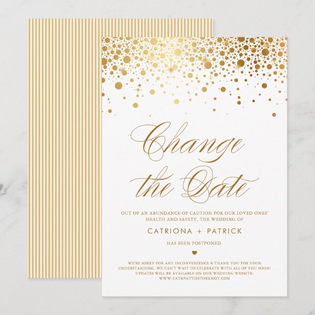 Invitation Changer la date Confetti en feuille d'or Reporté (Devant / Derrière)