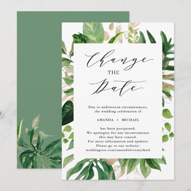 Invitation Changer la date de la verdure Feuilles de palmier  (Devant / Derrière)