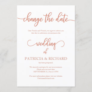 Invitation Changer la date de l'annonce de mariage or rose