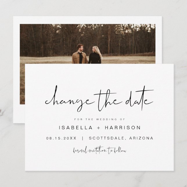 Invitation Changer la date d'invitation, report de mariage (Devant / Derrière)