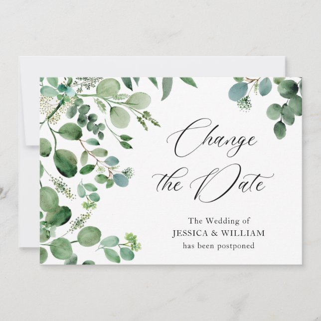 Invitation Changer la date reportée Eucalyptus Aquarelle (Devant)