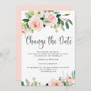 Invitation Changer la Date Roses Écarlates Mariage Reporté