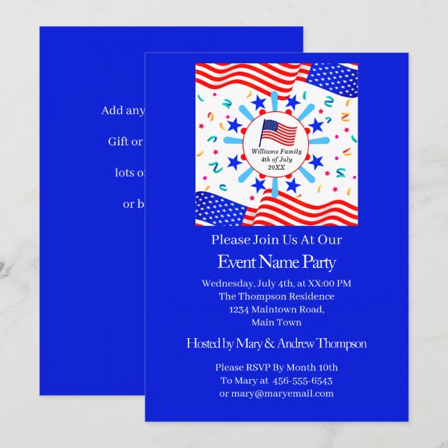 Invitation Changer tout texte USA Drapeau Jour de l'Indépenda (Devant / Derrière)