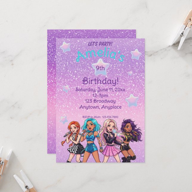 Invitation Chanson d'anniversaire K-Pop coréenne (Devant/Arrière en situation)