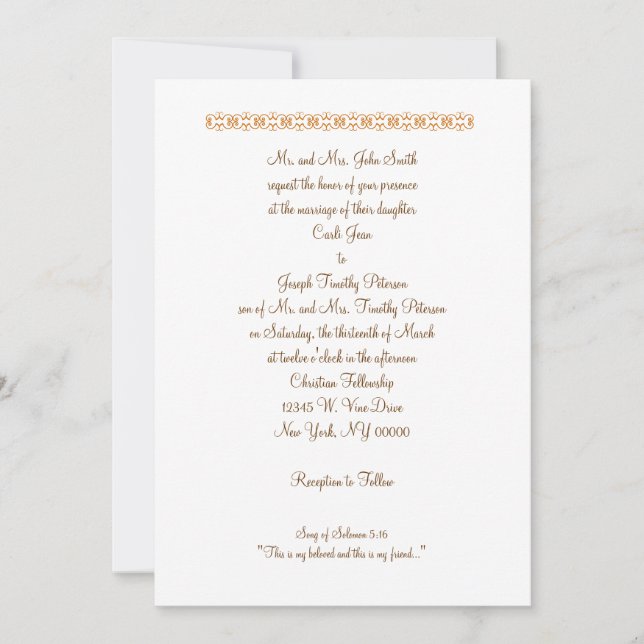 Invitation Chanson de Solomon 5:16 "C'est mon bien-aimé et le (Devant)