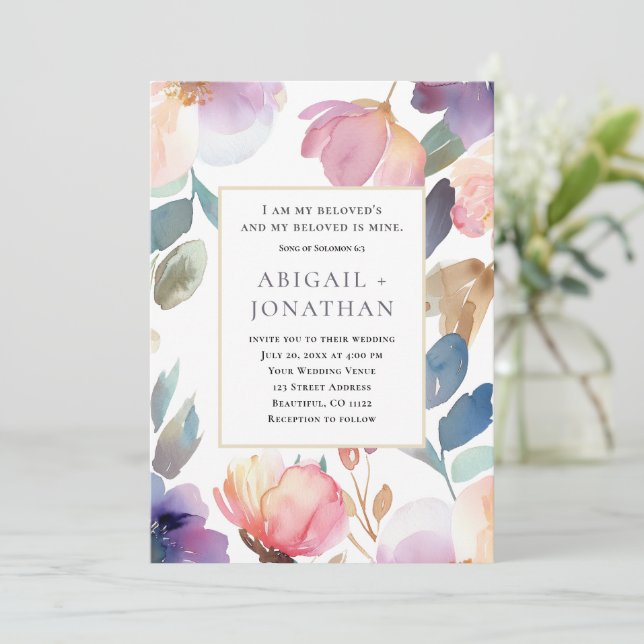 Invitation Chanson florale de l'aquarelle de Salomon Mariage  (Debout devant)