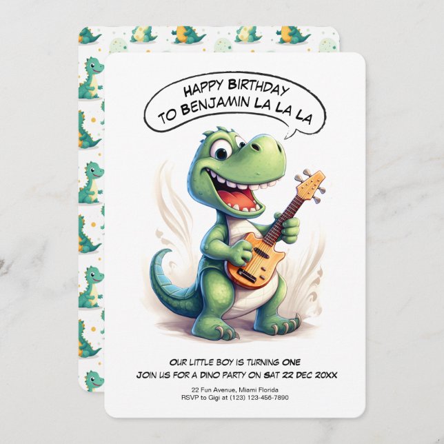 Invitation Chant Dinosaure Cute | Anniversaire de enfant de m (Devant / Derrière)