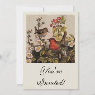 Invitation Chant d'oiseaux du printemps vintage botanique flo
