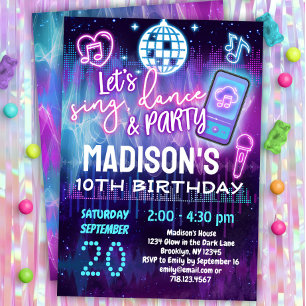 Invitation Chanter, Danse et Filles de fête Musique Anniversa