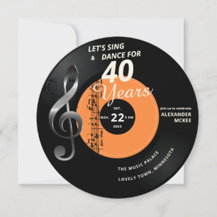 Invitation Chantez Danse 40 ans Vintage record Anniversaire