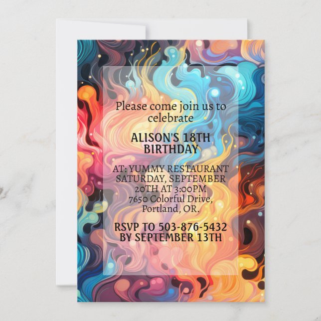 Invitation Chaotique coloré Wavy Design fête d'anniversaire (Devant)