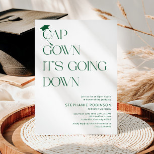 Invitation Chapeau amusant vert et blanc, toge de graduation