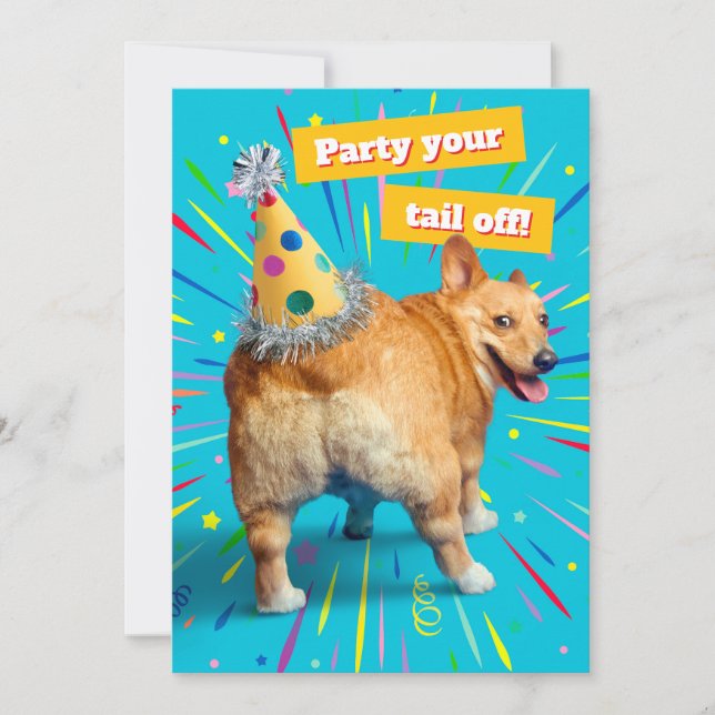 Invitation Chapeau d'anniversaire pour derrière de Corgi (Devant)
