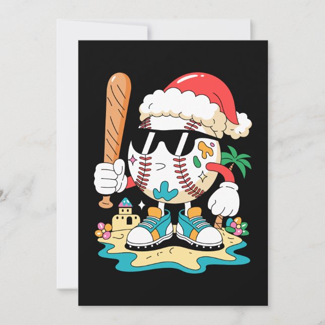 Invitation Chapeau de baseball de Noël Santa Batte de plage P (Devant)