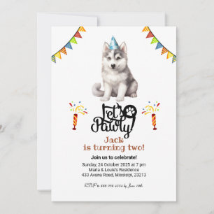 Invitation Chapeau de chien Husky sibérien Faisons la fête d'