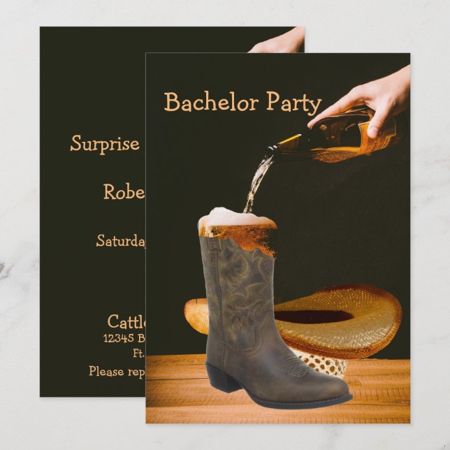 Invitation Chapeau de Cowboy Bière de Bachelor Parti Occident (Devant / Derrière)