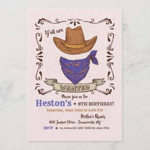 Invitation Chapeau de Cowboy et Bandana Bleu