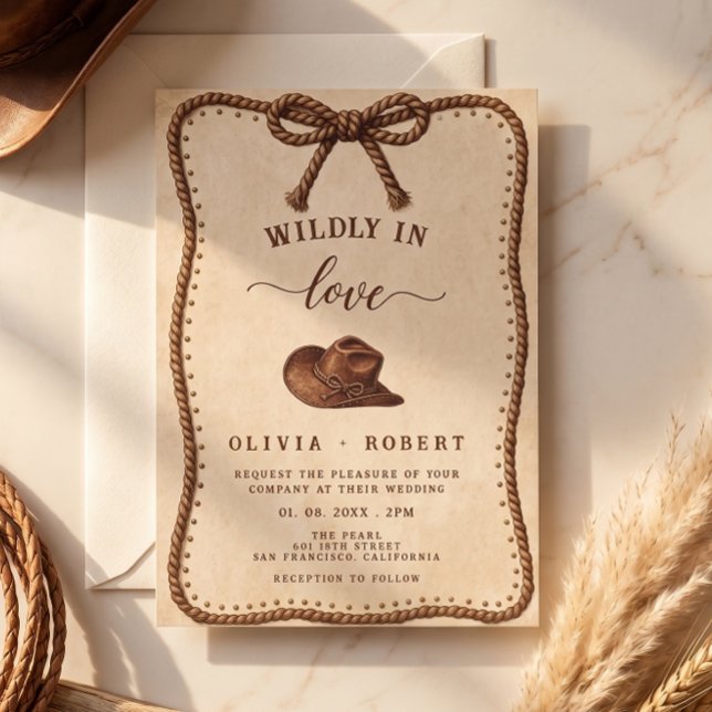 Invitation Chapeau de Cowboy Occidental Rustique Fou Amoureux (Créateur téléchargé)