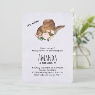 Invitation Chapeau de cowgirl marron avec fleurs roses Annive