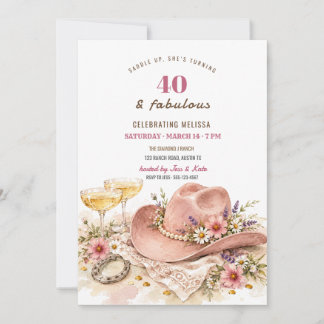 Invitation Chapeau de Cowgirl Rose 40 ans et Incroyable Anniv
