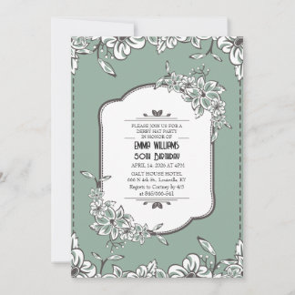 Invitation Chapeau de Derby Floral Vintage Vert Sauge & Blanc