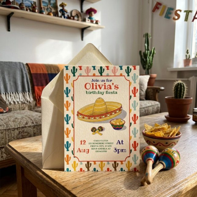 Invitation Chapeau de Fête d'Anniversaire et Cactu (Créateur téléchargé)