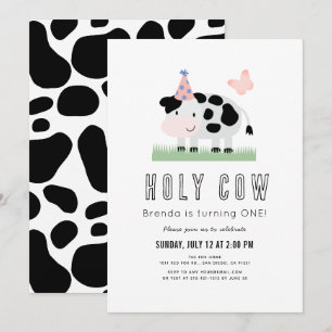 Invitation Chapeau de fête rose papillon Sainte Vache 1er ann