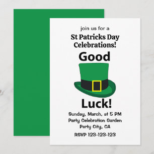 Invitation Chapeau de Leprechaun Bonne Chance St Patricks Day