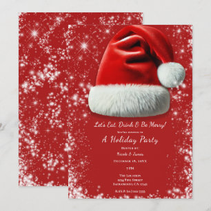 Invitation Chapeau de Noël Père Noël à paillettes rouges Fête