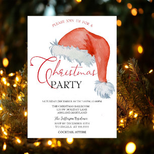 Invitation Chapeau de Père Noël aquarelle Fête de Noël ouvert