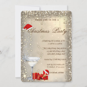 Invitation Chapeau de Père Noël en verre à cocktail Présente