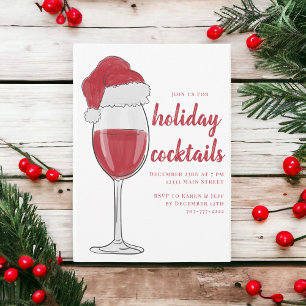 Invitation Chapeau de Père Noël pour Verre à Vin Rouge / Fête