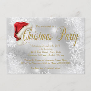 Invitation Chapeau de Père Noël Rouge et Flocon de Neige Doré