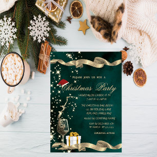 Invitation Chapeau de Père Noël,Verre,Fête de Noël d'entrepri