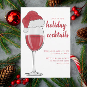 Invitation Chapeau de Père Noël Vin Rouge Soirée Cocktail de