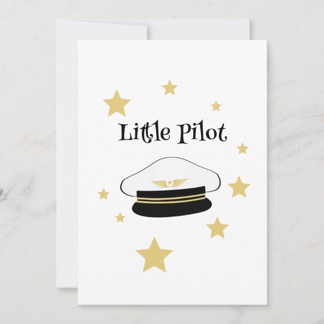 Invitation Chapeau de pilote blanc petit, étoiles dorées, inv (Devant)