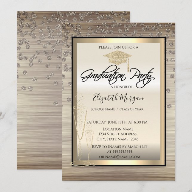 Invitation Chapeau de remise des diplômes chic, Diamants de v (Devant / Derrière)