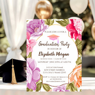 Invitation Chapeau de remise des diplômes floral élégant et p