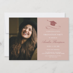 Invitation Chapeau de remise des diplômes photo rose élégant