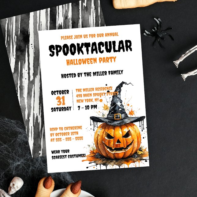 Invitation Chapeau de sorcière citrouille orange noir Hallowe (Créateur téléchargé)