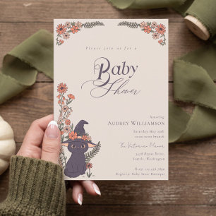 Invitation Chapeau de sorcière de chat noir floral Baby Showe