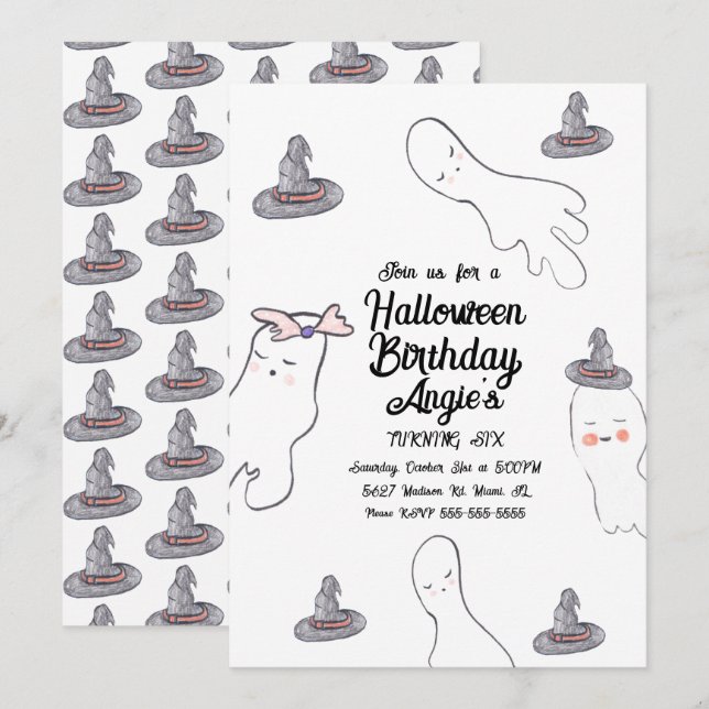 Invitation Chapeau de sorcière de Halloween Cute Ghost Doodle (Devant / Derrière)