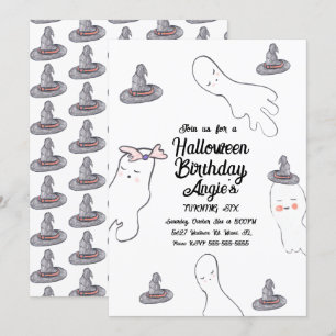 Invitation Chapeau de sorcière de Halloween Cute Ghost Doodle