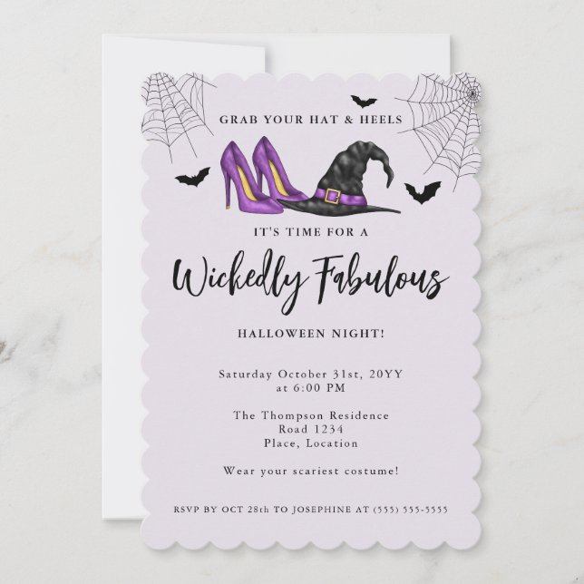 Invitation Chapeau de sorcière et talons pour la fête d'Hallo (Devant)