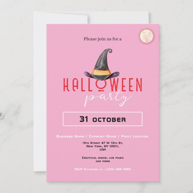 Invitation Chapeau de Sorcière Fête d'Halloween Entreprise Ev (Devant)
