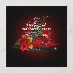 Invitation Chapeau de sorcière Glam Lacy noir et rouge paille